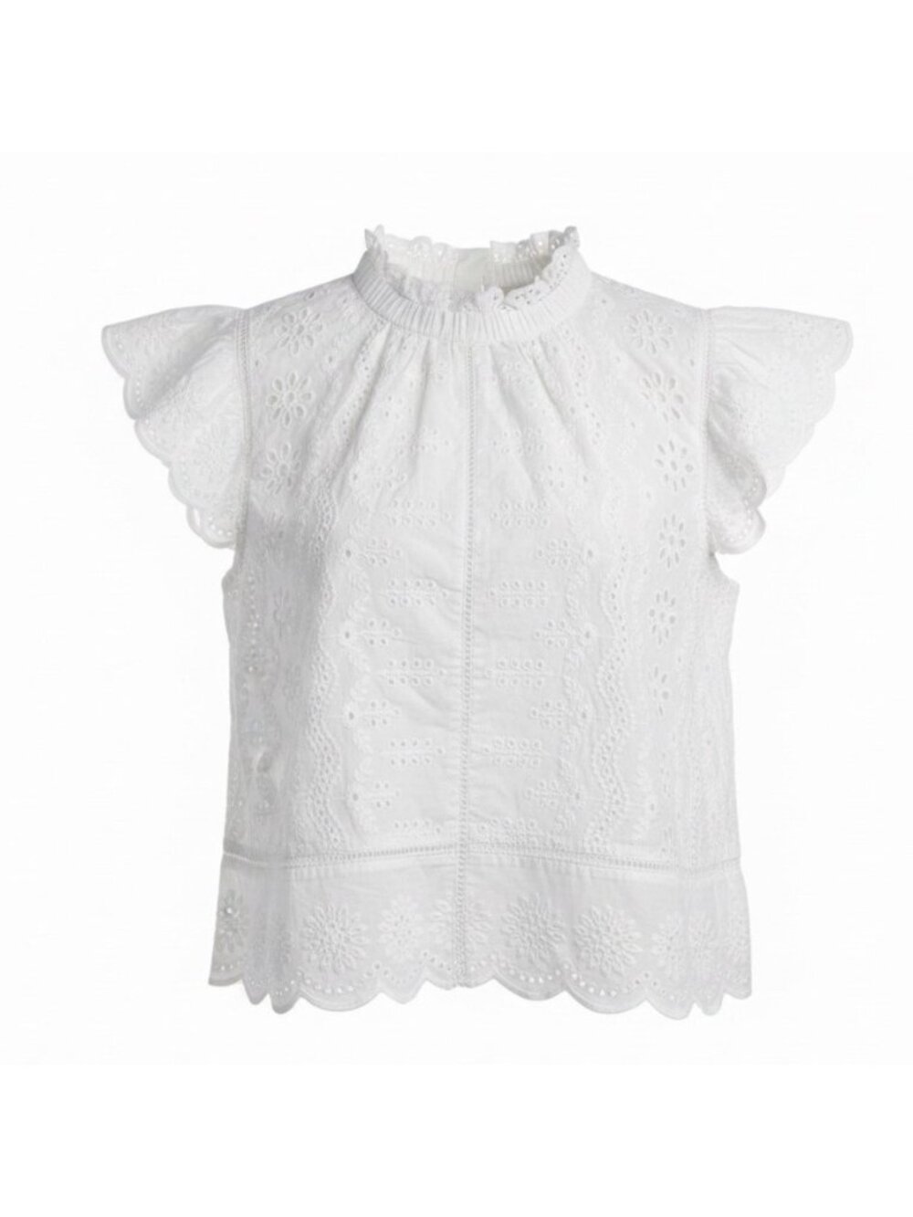 Jennifer & Grace Womens White Cotton Eyelet Flutter Sleeve Top Size XS